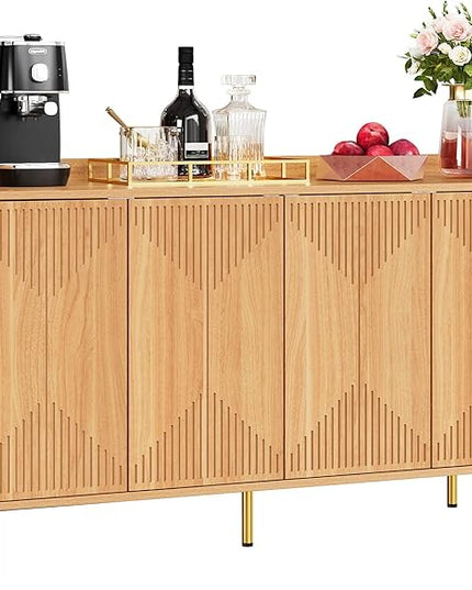 YITAHOME Sideboard Buffet Cabinet, Modern Kitchen Storage Cabinets, Freestanding Coffee Bar Table, Large Buffet Cabinet with Cabinet with Carved Design Doors for Living Room, Dining Room, Natural - LeafyLoom