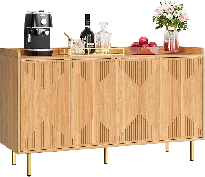YITAHOME Sideboard Buffet Cabinet, Modern Kitchen Storage Cabinets, Freestanding Coffee Bar Table, Large Buffet Cabinet with Cabinet with Carved Design Doors for Living Room, Dining Room, Natural - LeafyLoom