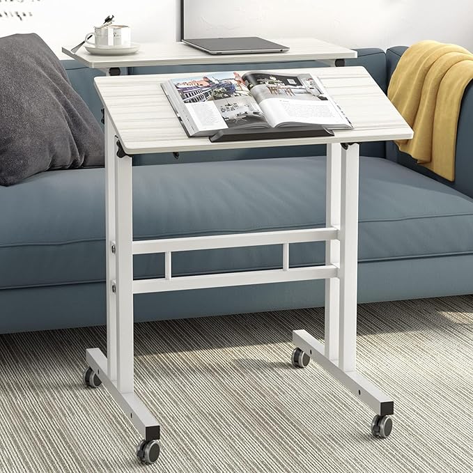 SDHYL Mobile Stand Up Desk, 24 inch Laptop Computer Desk Adjustable Standing Home Office Desks with Roller, Student Desk School Desk Simple Stand Up Desk Small Desks for Small Spaces, Maple - LeafyLoom
