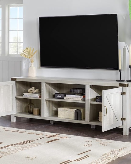 Walker Edison Georgetown Modern Farmhouse Double Barn Door TV Stand for TVs up to 80 Inches, 70 Inch, Stone Grey - LeafyLoom