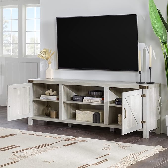 Walker Edison Georgetown Modern Farmhouse Double Barn Door TV Stand for TVs up to 80 Inches, 70 Inch, Stone Grey - LeafyLoom