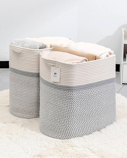 Square laundry basket Clothes Hampers for Laundry Kids Woven BasketsStorage Blanket Large Dog Toy Baskets for Organizing Slim Rectangular with Shoe Handles For Rectangle Baske Nursery - LeafyLoom