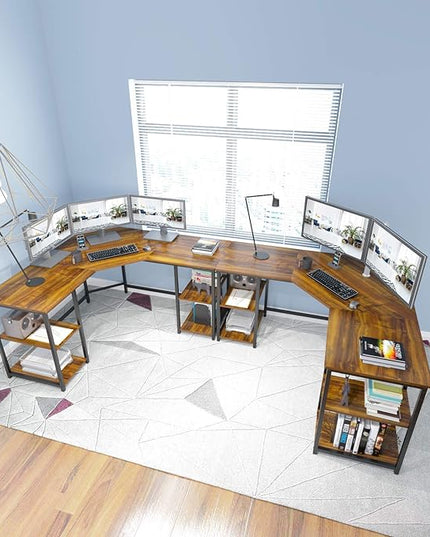 Elephance Large L-Shaped Computer Desk with Shelves, Corner Desk, Home Office Writing Workstation, Gaming Desk PC Latop Table with Storage - LeafyLoom