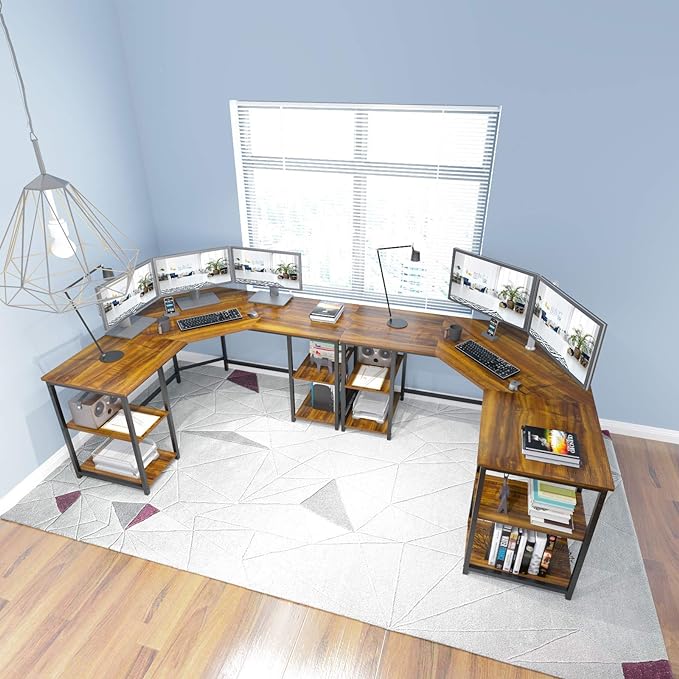 Elephance Large L-Shaped Computer Desk with Shelves, Corner Desk, Home Office Writing Workstation, Gaming Desk PC Latop Table with Storage - LeafyLoom