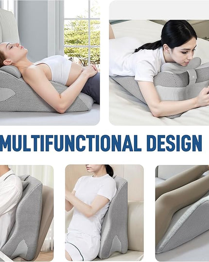 Reading Pillow for Bed Adult, Back Pillow for Bed Sitting Up, Back Support Pillow for Bed with Adjustable Headrest，Memory Foam Pillows for Abdomen, Lumbar, Back, Gray, 14.6 * 10 * 24IN - LeafyLoom