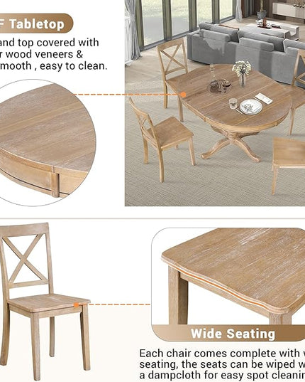 NicBex Round Dining Table Set for 4 Kitchen & Dining Room Tables Modern Dining Table Set for 4, Round Table and 4 Kitchen Room Chairs for Dining Room, Dinette, Breakfast Nook, Natural Wood Wash - LeafyLoom