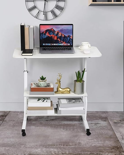 Adjustable Home Office Desk Portable Study Computer Rolling Desk for Small Spaces Movable Sofa Side Table on Wheels Student Small Laptop Desk with Storage White Size 31x16 Inch - LeafyLoom