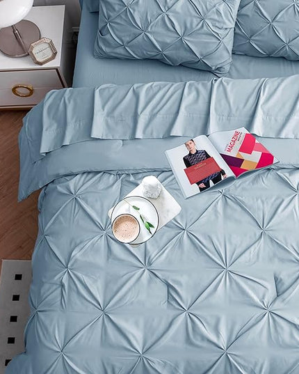 LANE LINEN Bed Comforter Set for Split King Mattress, 8 Piece Split King Bed in a Bag with 1 King Comforter, 1 King Size Flat Sheet, 2 Twin XL Fitted Sheets, 2 Pillowcases & 2 Shams - French Blue - LeafyLoom