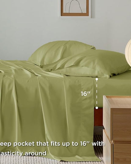 Bedsure King Size Sheet Set, Cooling Sheets King, Rayon Derived from Bamboo, Deep Pocket Up to 16", Breathable & Soft Bed Sheets, Hotel Luxury Silky Bedding Sheets & Pillowcases, Green - LeafyLoom