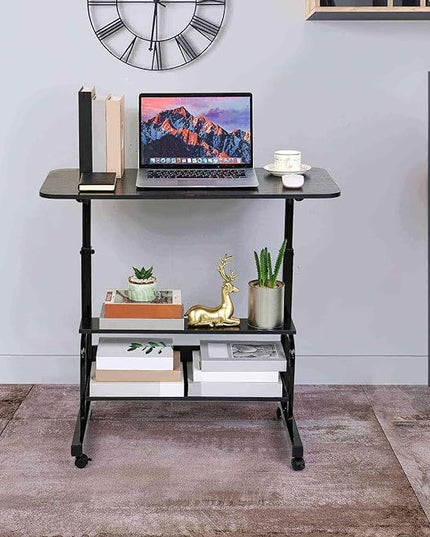 Adjustable Height Mobile Computer Desk for Small Space Rolling Desk with Wheels Desk Home Office Study Desk Portable for Bedrooms Work Desk Size 31.5x15.7 Inch Black with Storage Gaming Table B - LeafyLoom