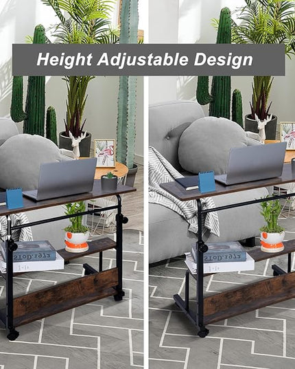Portable Desk Small Desks for Small Spaces Laptop Table Rustic Rolling Adjustable Desk on Wheels Mobile Couch Desk for Bedroom Home Office Computer Standing Desk Student Desk with Storage 32x16 Inch - LeafyLoom