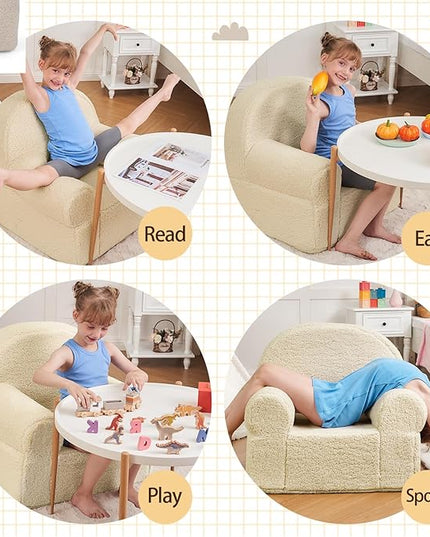 Beige Sherpa Toddler Chair, Soft Kids Plush Chair for Relaxing & Reading, Lightweight Handle Design, Easy to Clean, Removable Cover, Modern Style, 22x20x24 inches, 7.7 pounds - LeafyLoom