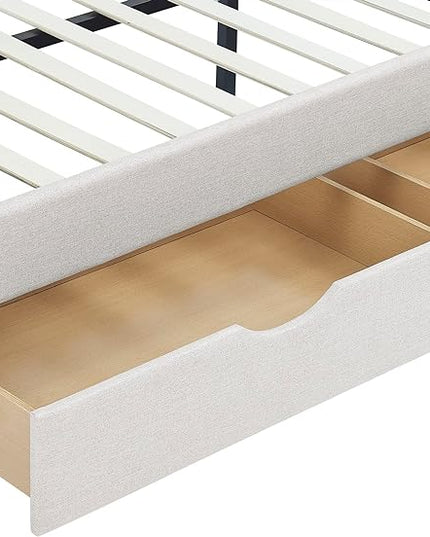 RITSU Modern Full Size Daybed with Drawers Upholstered Sofa Bed, Tufted Buttons On Back, Wooden Frame， Copper Nail On Waved Shape Arms, for Bedroom, Living Room, 80.50, Beige-1 - LeafyLoom