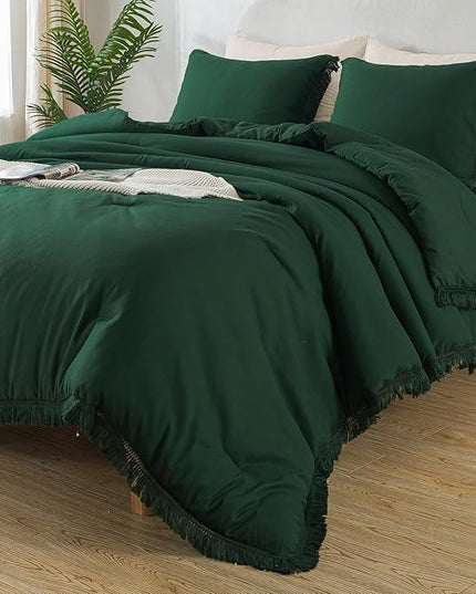 Andency Dark Emerald Green Comforter Set California King, Cal King Boho Lightweight Bedding Comforter Sets, 3 Pieces Oversized All Season Soft Tassel Bed Set (104x96In Comforter & 2 Pillowcases) - LeafyLoom