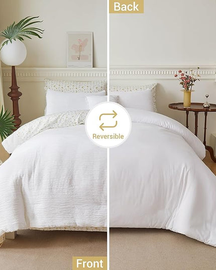8 Piece Woven Texture White King Size Comforter Set, Bed in A Bag Bedding King with Comforter and Sheets, Soft Lightweight Comforter Set with Deocor Throw Pillow, White - LeafyLoom