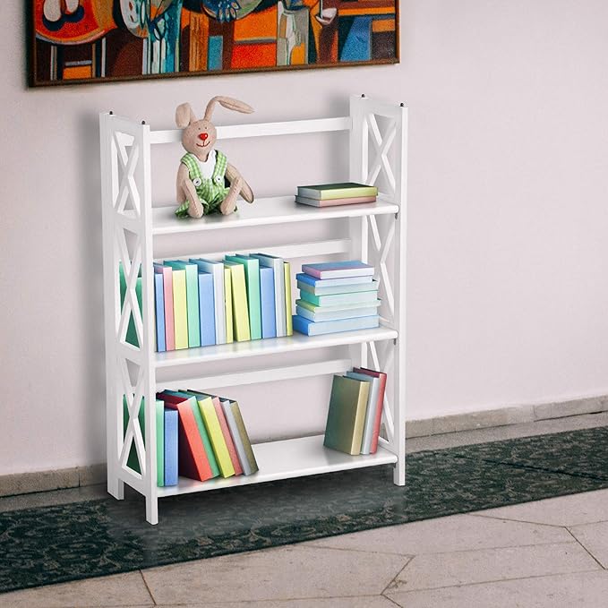 Casual Home Montego 3-Shelf White fold bookcase, 27.5" Wide - LeafyLoom