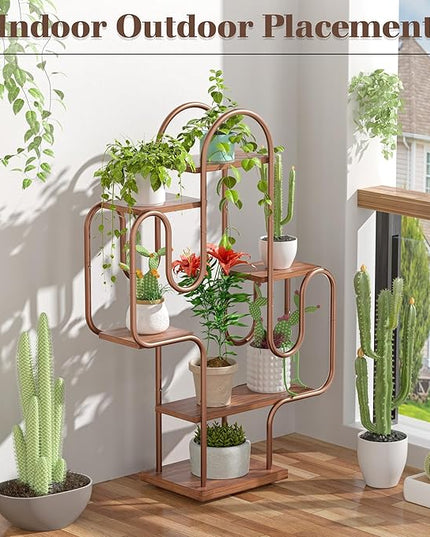 Allinside Cactus Corner Bookshelf, 6 Tiers Multipurpose Plant Stand, Heavy-Duty Metal Corner Shelf, Creative Tall Display Rack, Rustic Bookcase for Living Room, Bedroom, Home Office and Balcony - LeafyLoom