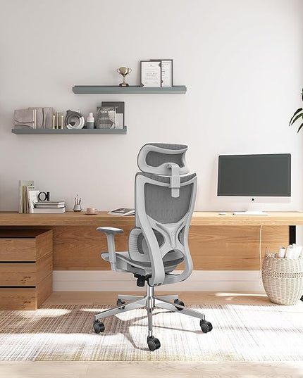 Ergonomic Office Chair with 3D Armrest, Big and Tall Computer Desk Chair with Adjustable Headrest, Seat Depth, Lumbar Support, Home Office Gaming Chair Light Grey - LeafyLoom