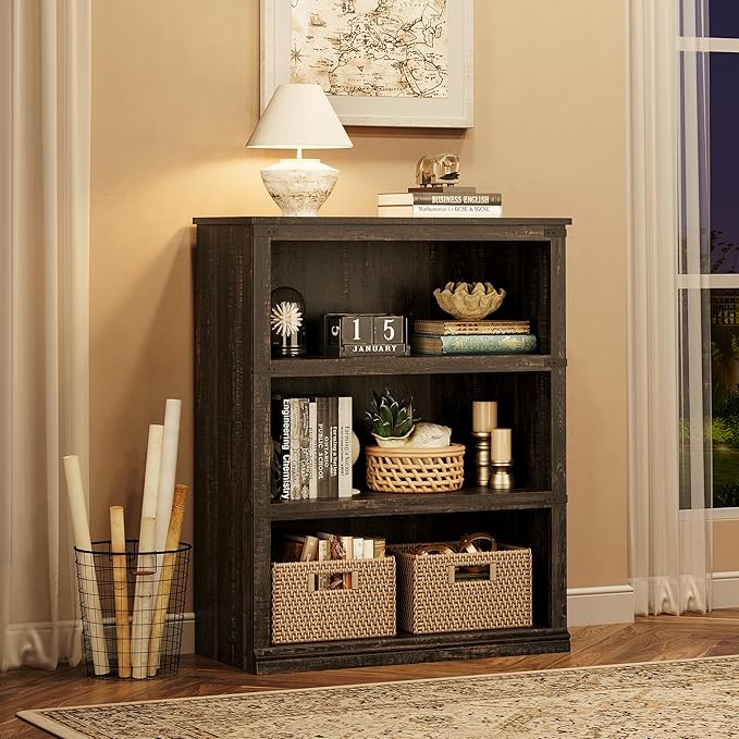 GAOMON 3 Tier Bookcase, Farmhouse Book shelf with Storage Open Display Bookshelves, 40" Low Book Case Wooden 3 Shelf Bookcase Home Decor Furniture for Home Office, Living Room, Bed Room - Oak - LeafyLoom