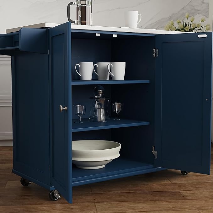 Homestyles Mobile Kitchen Island Cart with Stainless Steel Top, Blue - LeafyLoom