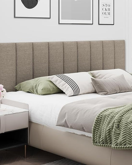 King Headboard, Wall Mounted Peel and Stick Headboard, Upholstered Tufted Bed Headboard for King Size Bed, Floating Dorm Bedroom Tall Headboard Soundproof Wall Panels (12 Panels, 10"x24") - LeafyLoom
