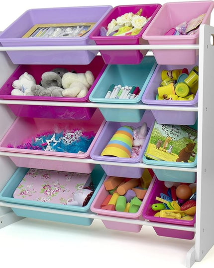Humble Crew Toy Storage Organizer, White/Pink/Purple/Turquoise 34x11x31 inches,12x9x6 inches,16x12x6 inches - LeafyLoom