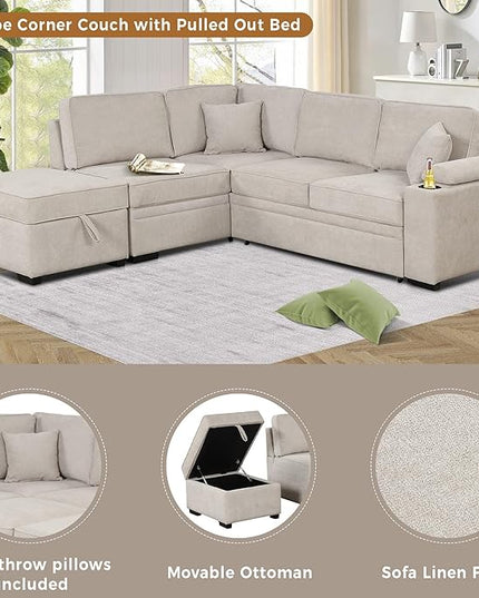 87.4" L Shape Sleeper Sectional Sofa w/Pull Out Bed & Storage Ottoman, Velvet Upholstered Couch, for Living Room, Bedroom and Small Apartment, 87.4 Inch, Knox Charcoal - LeafyLoom