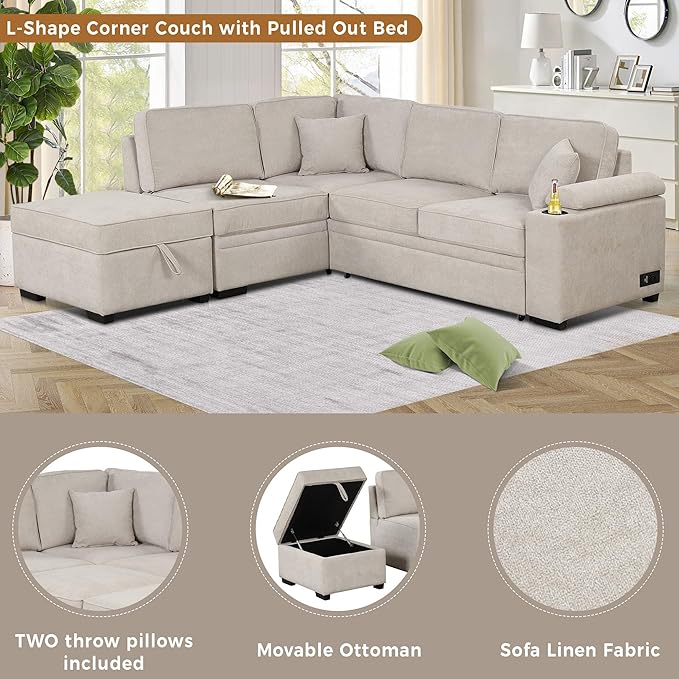 87.4" L Shape Sleeper Sectional Sofa w/Pull Out Bed & Storage Ottoman, Velvet Upholstered Couch, for Living Room, Bedroom and Small Apartment, 87.4 Inch, Knox Charcoal - LeafyLoom