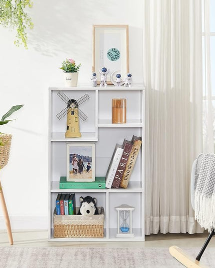 VECELO 5 Cube Modern Bookcases, 3 Tier Bookshelves, 31 Inch High Cubby Storage Organizer, Shelf Hight Up to 12.8 Inches Suit for Most Books, Vertical or Horizontal Use Available,Pearl White - LeafyLoom