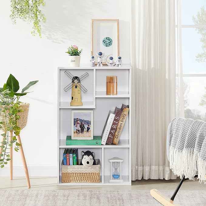 VECELO 5 Cube Modern Bookcases, 3 Tier Bookshelves, 31 Inch High Cubby Storage Organizer, Shelf Hight Up to 12.8 Inches Suit for Most Books, Vertical or Horizontal Use Available,Pearl White - LeafyLoom