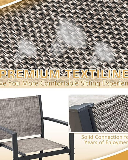 Greesum 4 Pieces Patio Furniture Set Outdoor Conversation Textilene Fabric Chairs for Lawn, Garden, Balcony, Poolside with A Glass Coffee Table, Brown - LeafyLoom