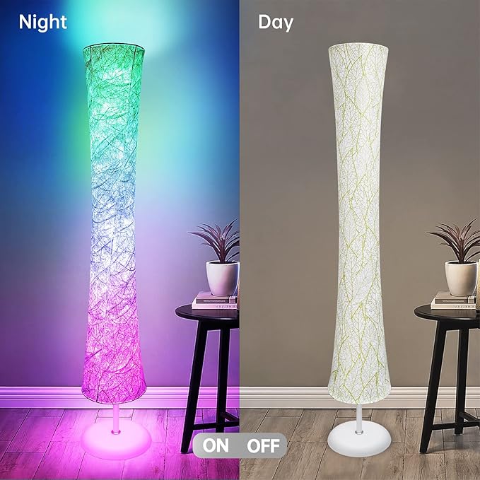 Floor Lamp, RGB Color Changing, Smart Control Music Sync with Fabric Shade, Standing Lamp for Living Room Bedroom Game Room, 62 inch - LeafyLoom