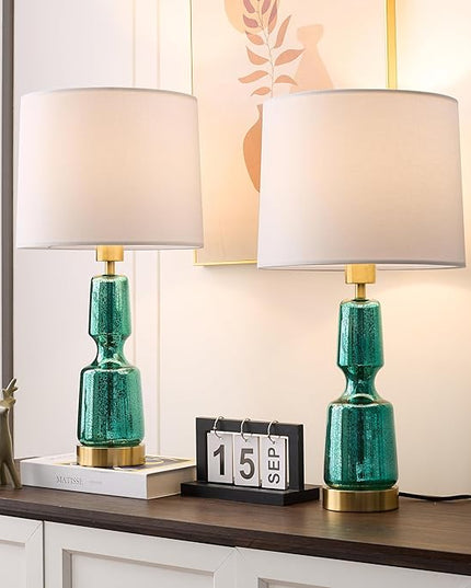 Touch Table Lamp Set of 2, Glass Table Lamps with Brass Gold Base Touch Control, Modern Tall Table Lamps for Bedroom Bedside Nightstand Living Room End Table, Bulbs Included, 24” - LeafyLoom