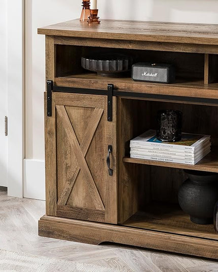 Walker Edison Clayton Farmhouse Sliding Double Barn Door TV Stand for TVs up to 58 Inches, 52 Inch, Rustic Oak - LeafyLoom