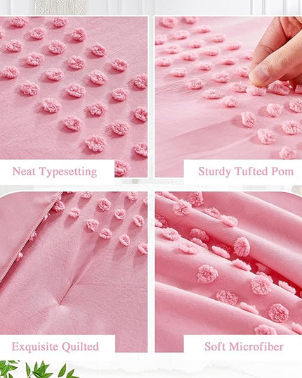 ENJOHOS King Size Comforter Set with Sheets 7 Pieces - Pink King Comforter Set, King Bed in a Bag Set, Boho Tufted Bedding Set with Pom Pom Design, Lightweight Soft Microfiber Comforter Bed Set - LeafyLoom