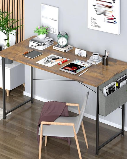 YSSOA Computer Desk Home Office Work Study Writing Modern Simple Table with Headphone Hooks, 47 Inch, Deep Brown - LeafyLoom