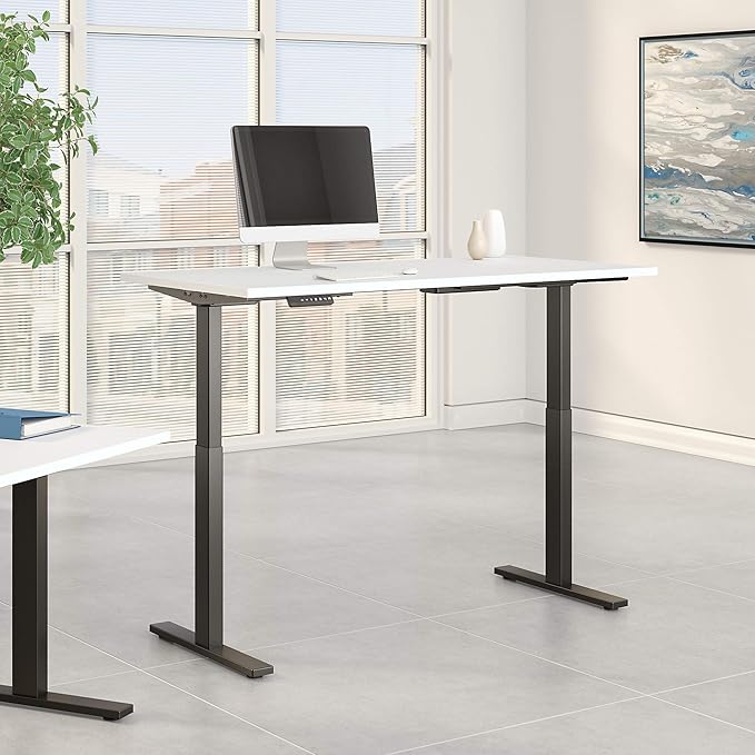 Bush Business Furniture Move 60 Electric Ergonomic Sit-Stand Computer Table for Home and Professional Office, 72W x 30D, White - LeafyLoom
