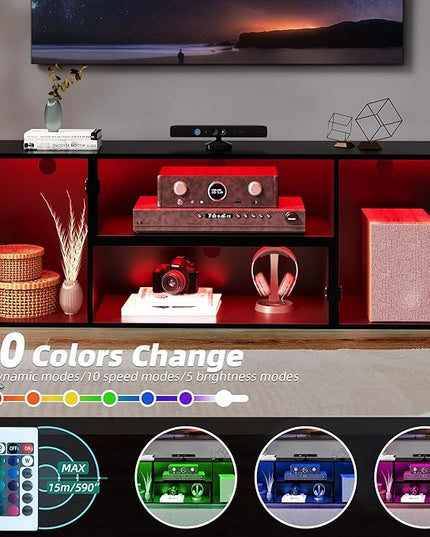 YITAHOME DIY TV Stand w/LED Strip, Modern Deformable Entertainment Center for 75/70/65/60/55/50/45 inch TVs, Gaming TV Consoles 2 Pieces Media Console Cabinet for 300lbs for Living Room, Black - LeafyLoom