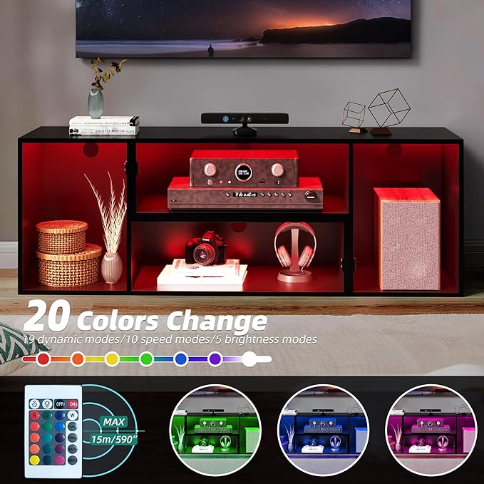 YITAHOME DIY TV Stand w/LED Strip, Modern Deformable Entertainment Center for 75/70/65/60/55/50/45 inch TVs, Gaming TV Consoles 2 Pieces Media Console Cabinet for 300lbs for Living Room, Black - LeafyLoom