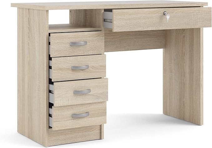 Tvilum, Oak Structure Walden Desk with 5 Drawers - LeafyLoom