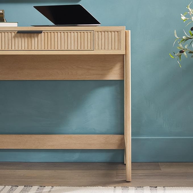 Walker Edison Office Writing and Computer Desk Spacious Desktop, Complementary in Living Spaces, 38 Inch, Reeded Lift-Top Coastal Oak - LeafyLoom
