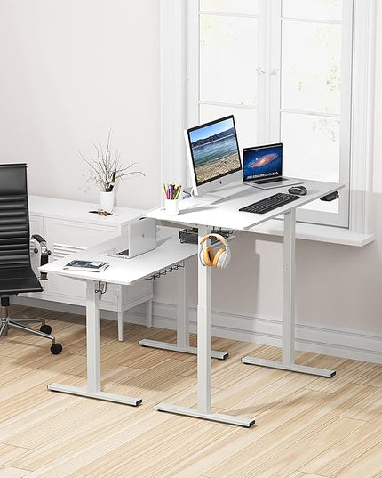 SHW Memory Preset Electric Height Adjustable Standing Desk, 48 x 24 Inches, White - LeafyLoom
