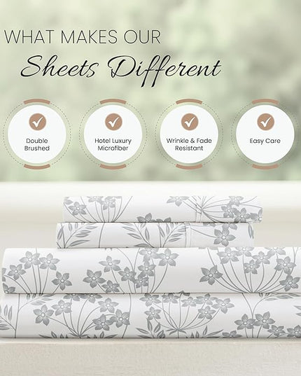 Linen Market 4 Piece Queen Bedding Sheet Set (Light Blue Floral) - Sleep Better Than Ever with These Ultra-Soft & Cooling Bed Sheets for Your Queen Size Bed - Deep Pocket Fits 16" Mattress - LeafyLoom