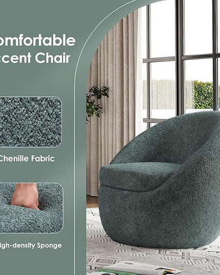 Farini Swivel Accent Chair,Swivel Barrel Chair, Comfy Oversized Round Accent Chair for Living Room Bedroom(Green) - LeafyLoom