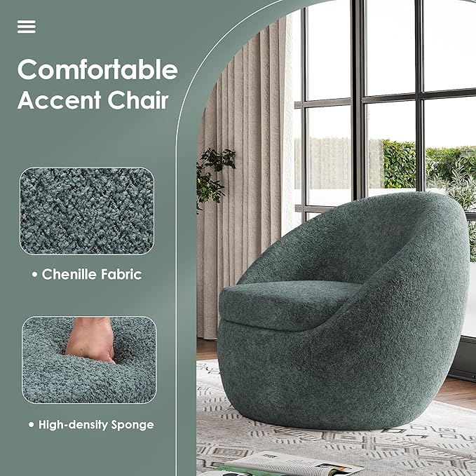 Farini Swivel Accent Chair,Swivel Barrel Chair, Comfy Oversized Round Accent Chair for Living Room Bedroom(Green) - LeafyLoom