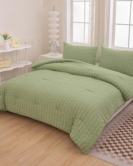 5 Pcs Sage Green Comforter Sets Queen Size for Girls Women Kids, Boho Light Green Bedding Set Queen Size,Soft Lightweight Microfiber Bed Set for All Season - LeafyLoom