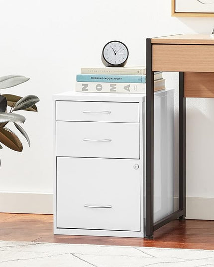 OSP Home Furnishings HPB Heavy Duty 3-Drawer Metal File Cabinet for Standard Files and Office Supplies, White Finish - LeafyLoom