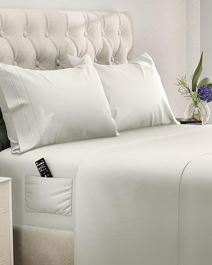 DREAMCARE Twin Sheets - Cooling Bed Sheets - 4pcs Set - up to 15" Deep Pocket Twin Bed Sheets - Twin Sheet Set - Bed Sheets Twin Soft & Long Lasting 100% Fine Brushed Polyester with Side Pocket -Ivory - LeafyLoom