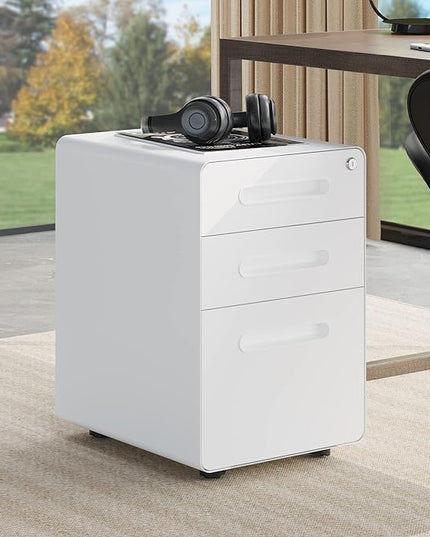 YITAHOME 3-Drawer Metal Mobile File Cabinet, Rolling Filing Cabinet with Lock, Filing Cabinet Under Desk fits Legal/A4 Size for Home/Office, Fully Assembled,White - LeafyLoom