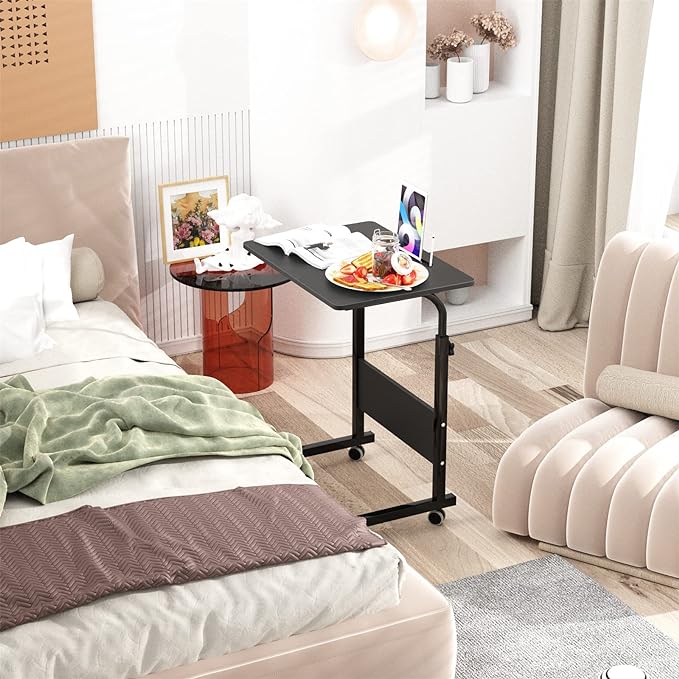 SogesGame Side Table,31.5in/21.6in Adjustable Laptop Stand Portable Cart Tray Bedside Computer Table,Sofa Side Bed Table with Wheels - LeafyLoom